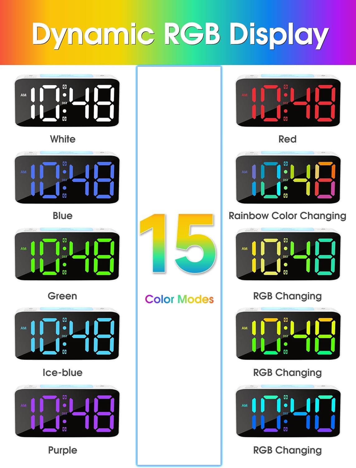 Reloj despertador super fuerte con luz nocturna y carga USB