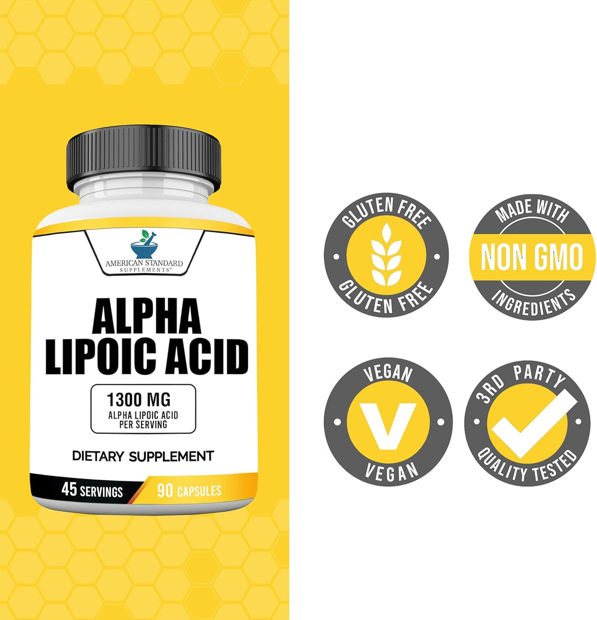 Suplemento Ácido Alfa Lipoico Vegano 1300mg Sin Gluten No OGM