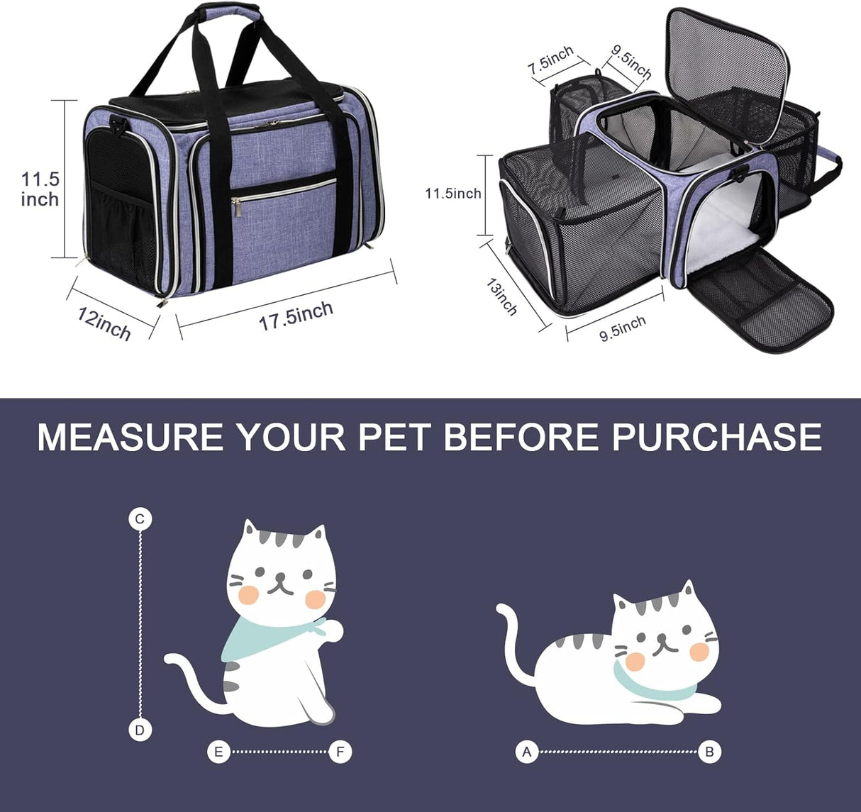 Transportín para mascotas BAGLHER, blando, expandible, modelo 2023