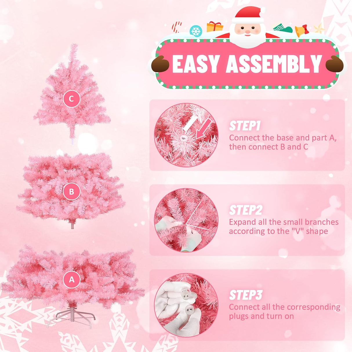 Árbol de Navidad Artificial 6FT con Luces Cálidas, Premium, Modelo 800