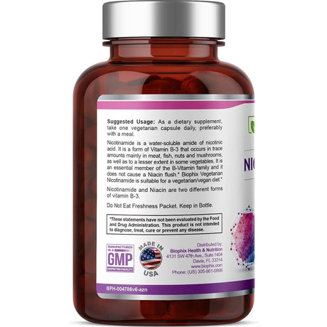 Suplemento B-3 Nicotinamida 500mg Apoya la Salud Celular 100