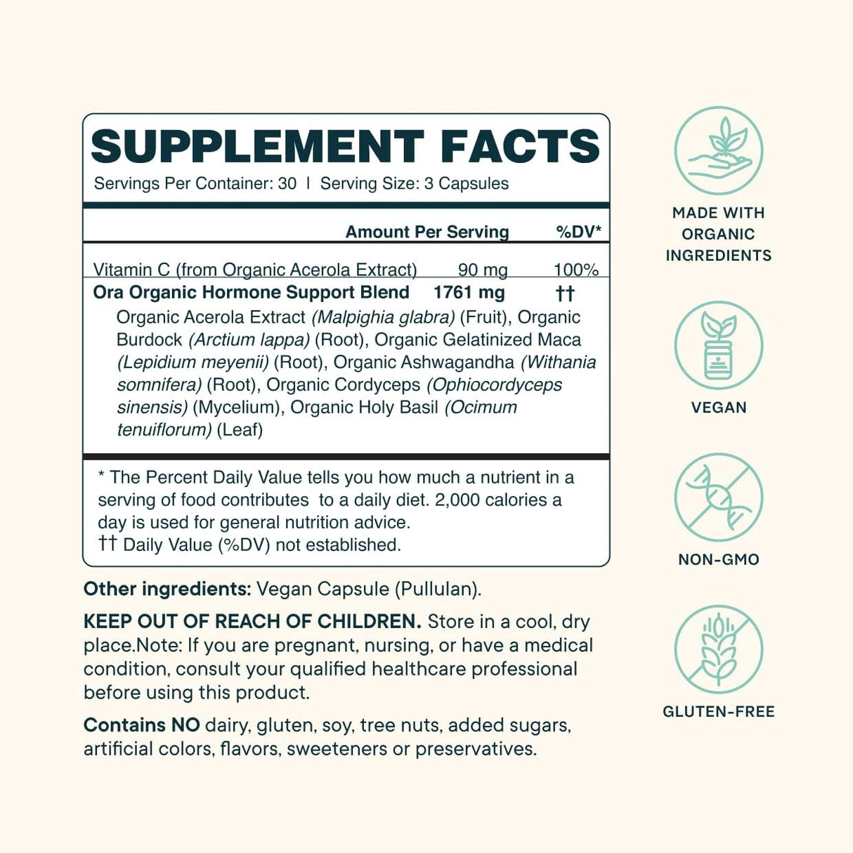 Suplemento Hormonal Ora Organic - Equilibrio & Acné - 90 Cápsulas