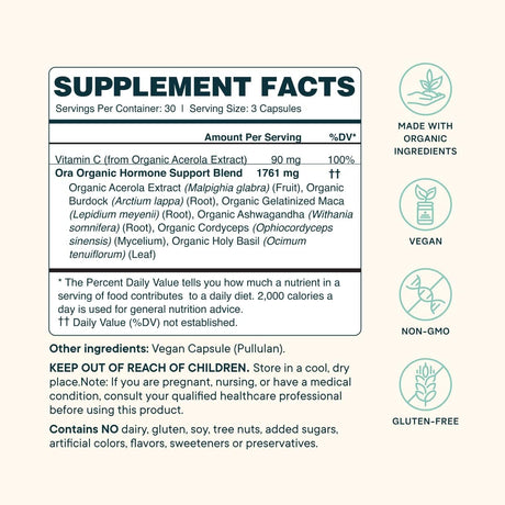 Suplemento Hormonal Ora Organic - Equilibrio & Acné - 90 Cápsulas