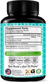 Suplemento de Colina Alpha GPC 600mg, Fuente Altamente Pura y Bioavailable