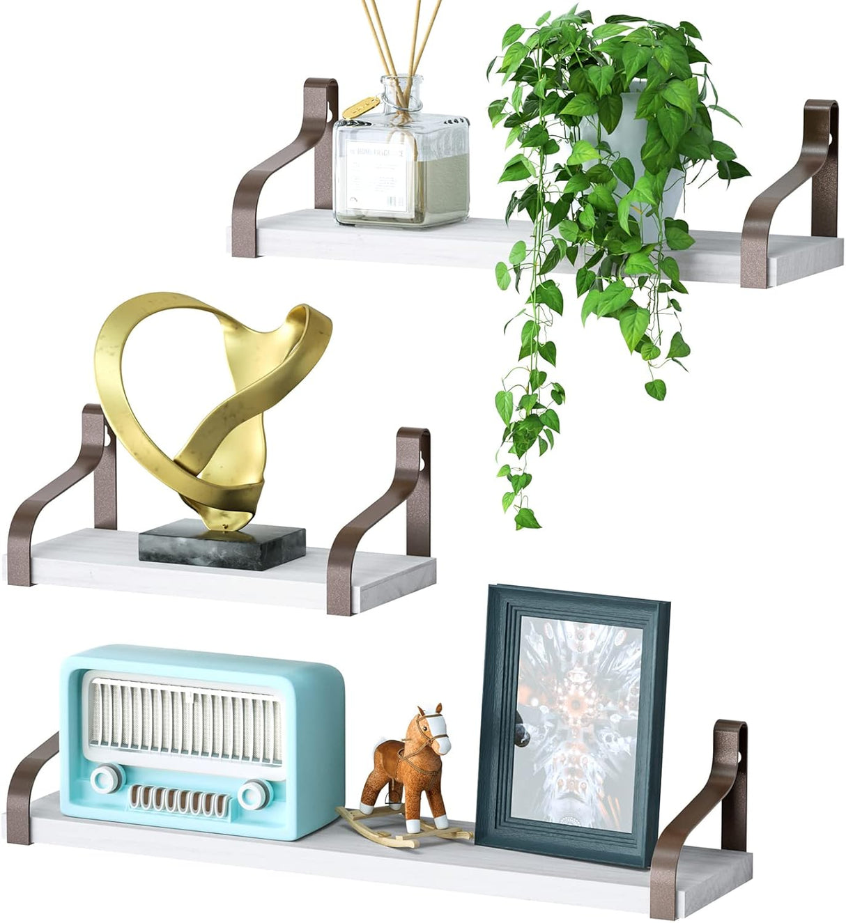 Estantes Flotantes Love-KANKEI de Madera, Set de 3, Rusticidad