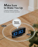 Reloj Despertador Digital Curvo, Números LED, 2 Volúmenes