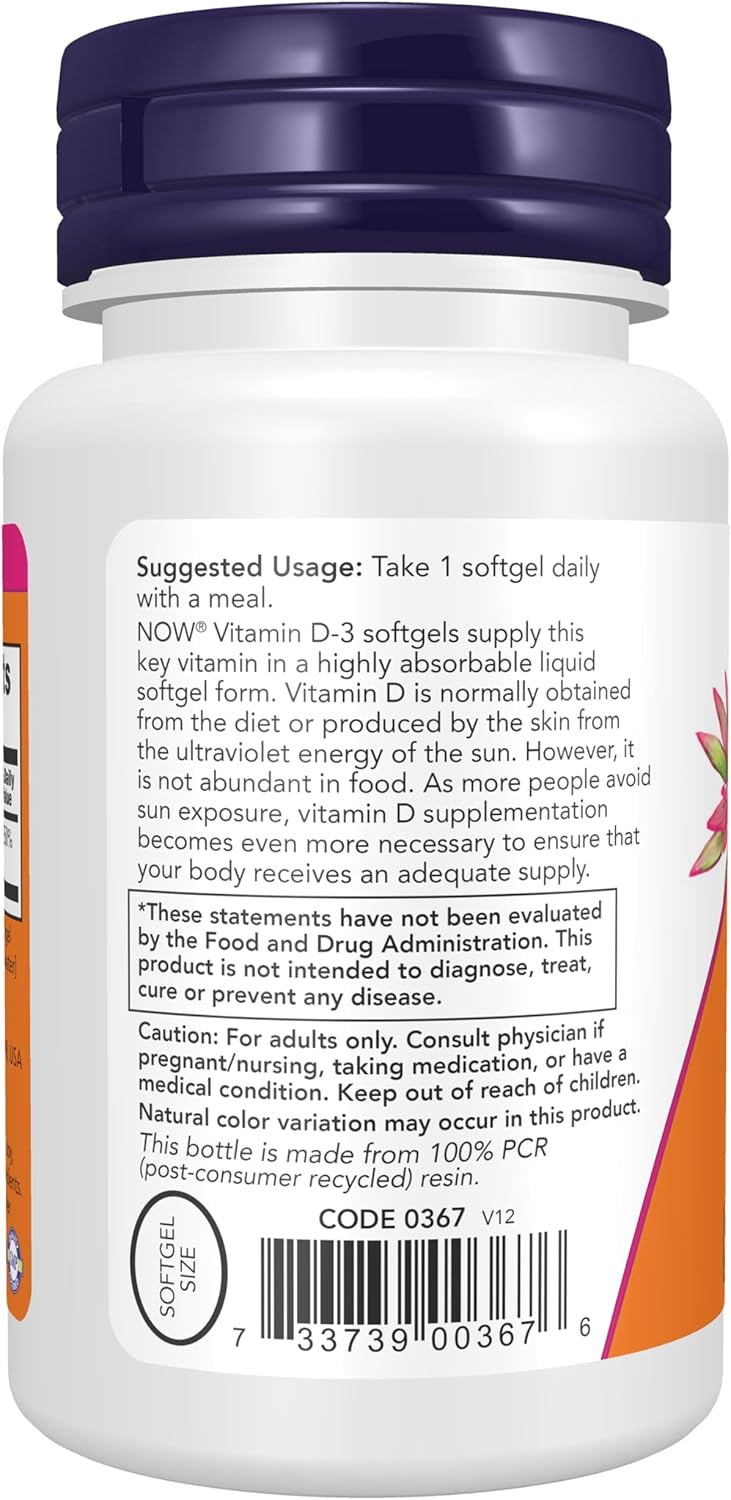 Suplementos NOW Foods, Vitamina D-3 2,000 IU, 120 Softgels