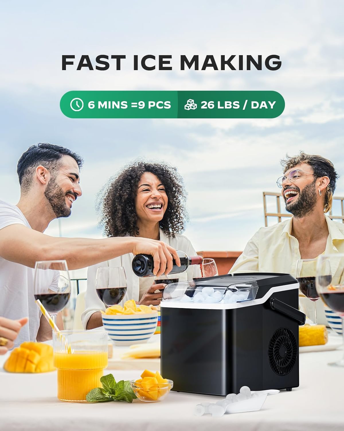Máquina de Hielo Silonn - 9 Cubos en 6 Min, Auto-Limpiante