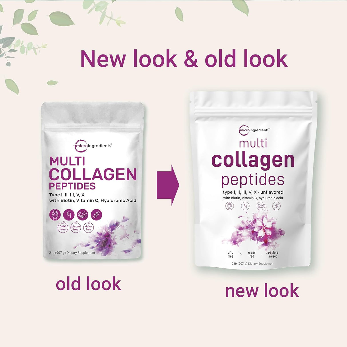Suplemento Polvo de proteína de colágeno múltiple, 2 libras