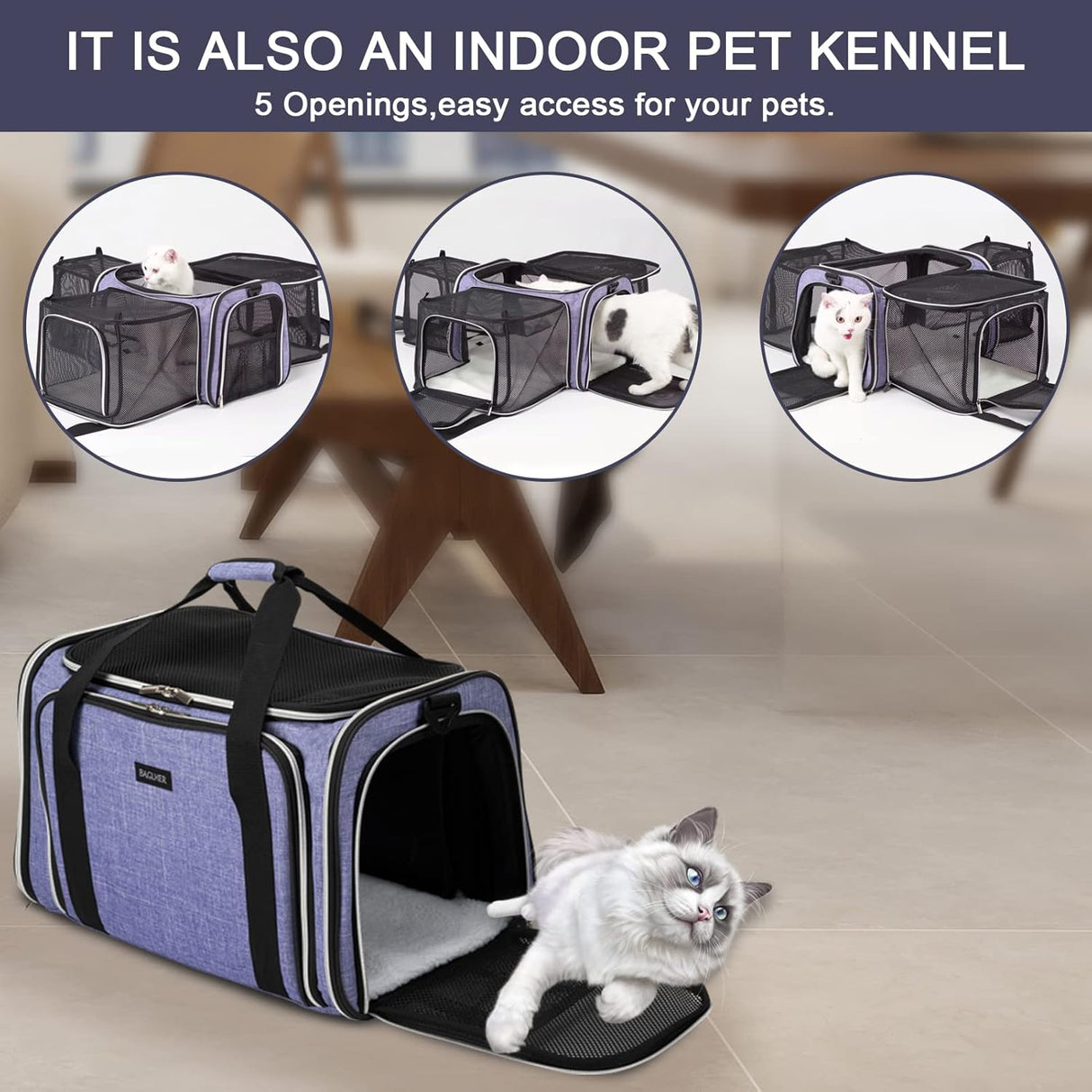Transportín para mascotas BAGLHER, blando, expandible, modelo 2023