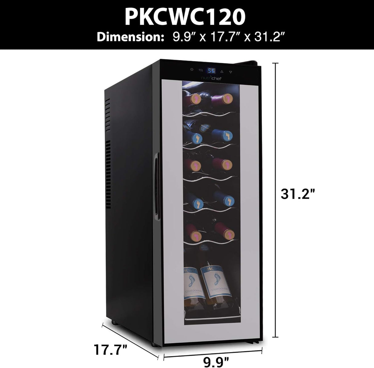Refrigerador de vino NutriChef para 12 botellas termoeléctrico