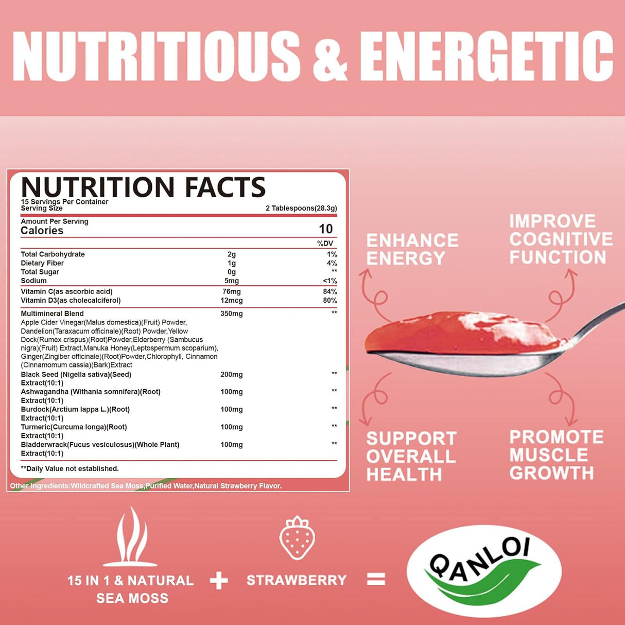 Gel de Marea con 15 Ingredientes, 15oz, con Ashwagandha y Vitaminas