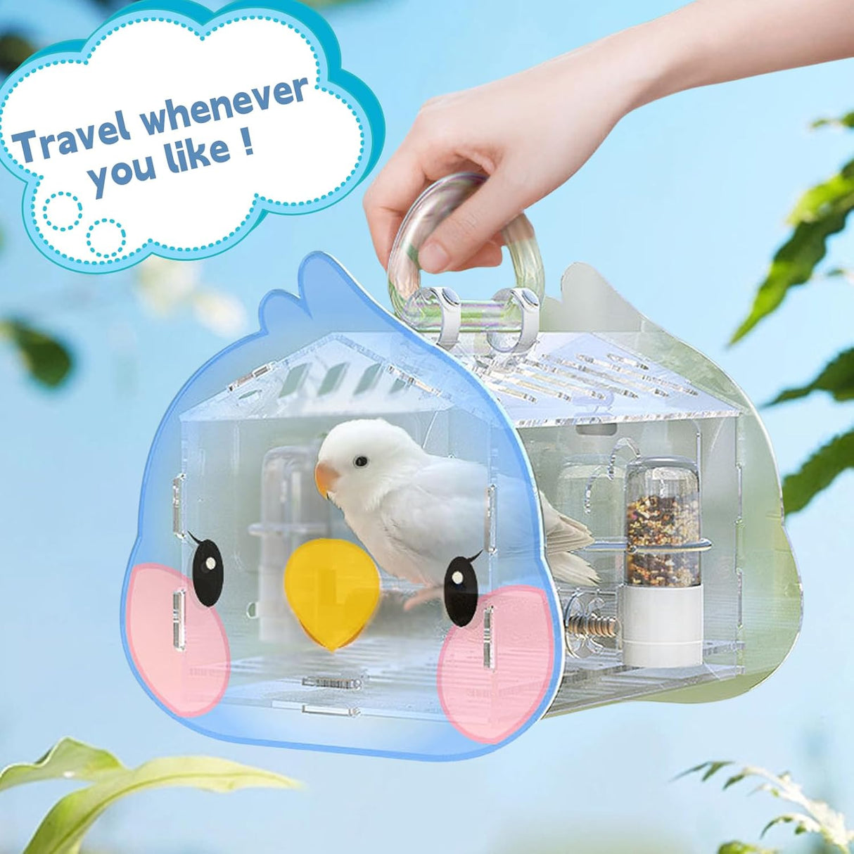 Jaula de viaje para pájaros transparente portador de viaje