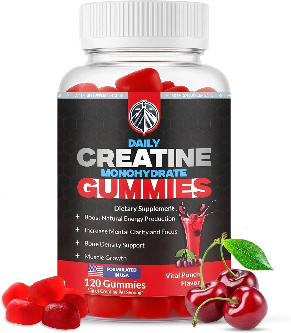 Aim High Gummies de Creatina, 120ct, Energía y Músculo