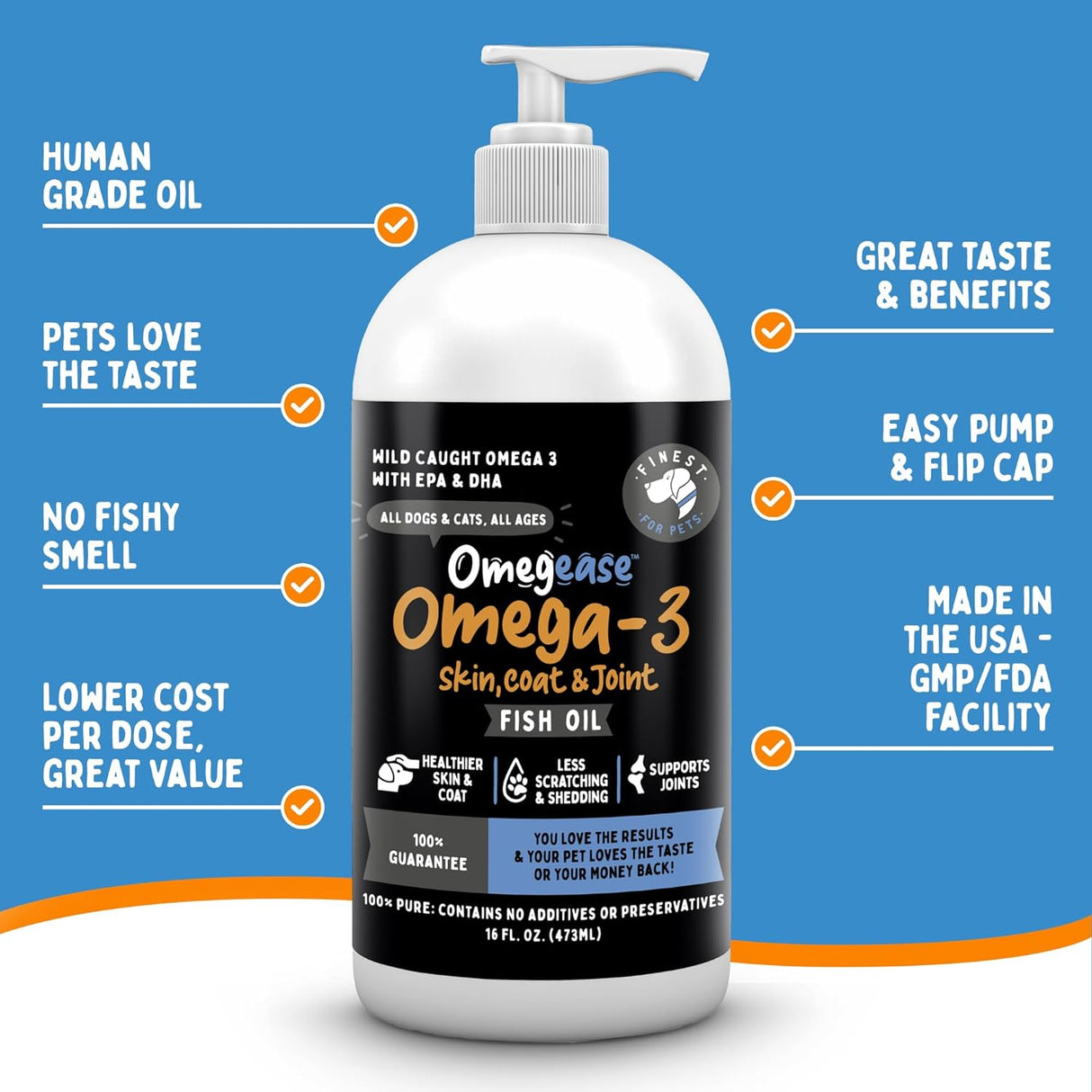 Aceite de pescado 100 % puro, con omega 3, 6 y 9 para perros y gatos, 32 onza