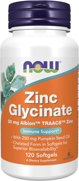 Suplemento Zinc Glycinate de NOW, con 250 mg de Aceite de Semilla de Calabaza, 120 Cápsulas