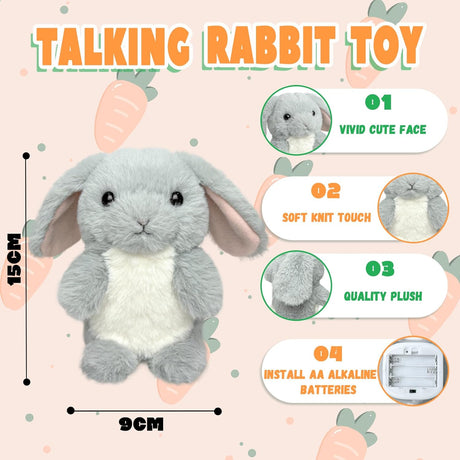 Peluche Hablador Conejo YH YUHUNG, Repite lo que dices, 60 cm