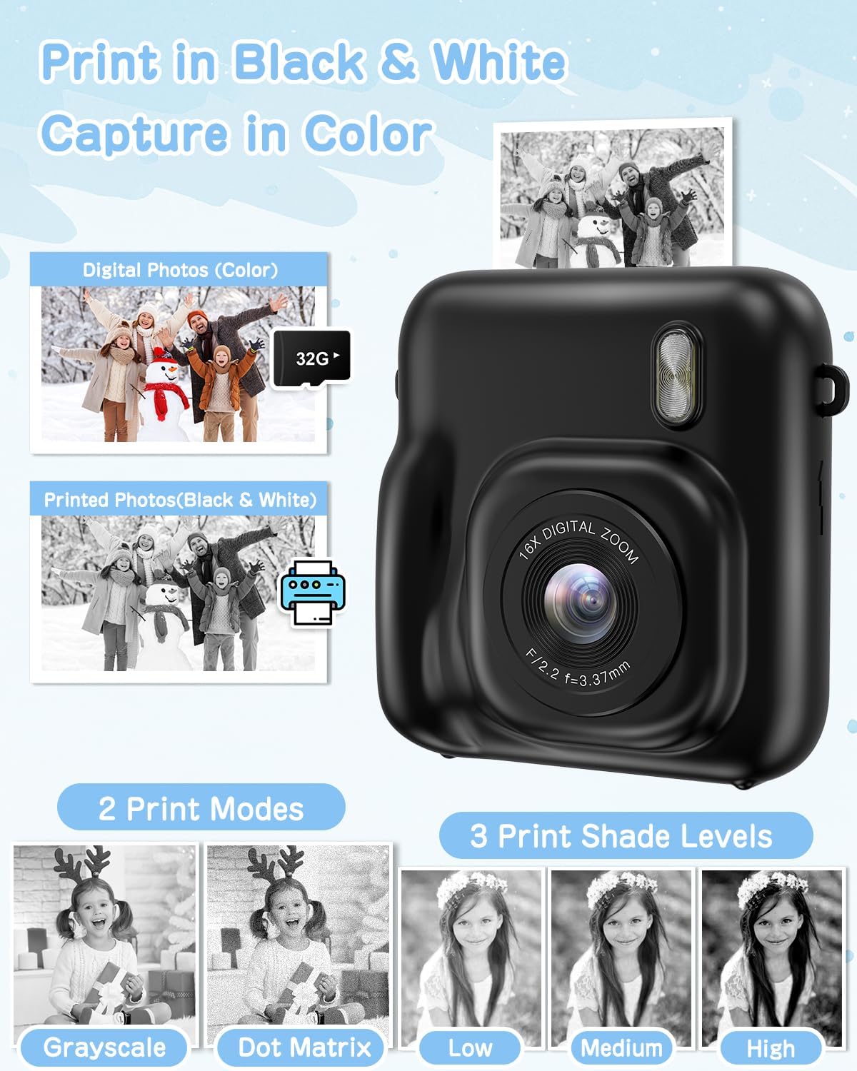 Cámara Instantánea Dual para Niños, 48MP, 1080P, Regalo Navidad