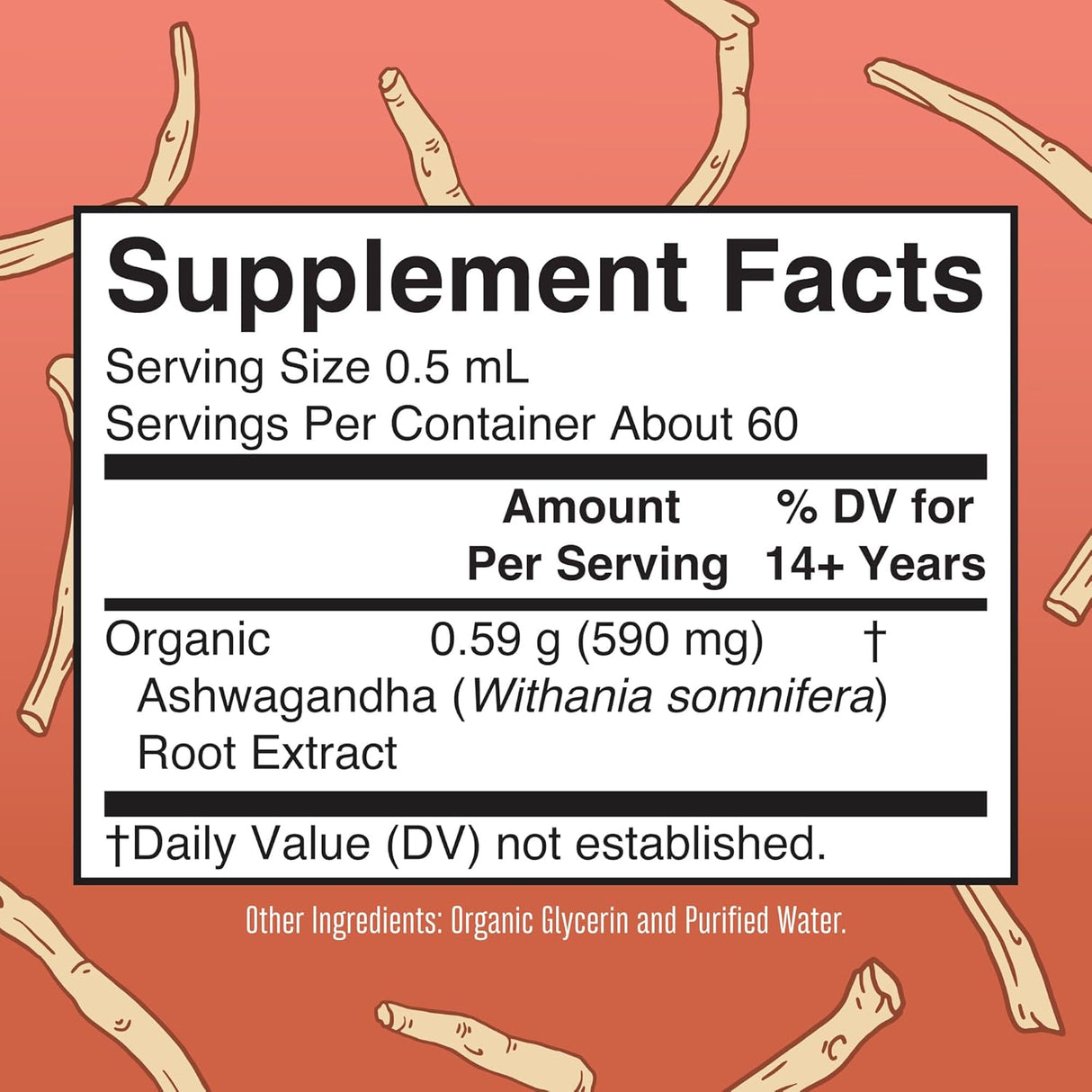 Gotas de Ashwagandha Orgánica MaryRuth, 60 Servings Adaptógeno