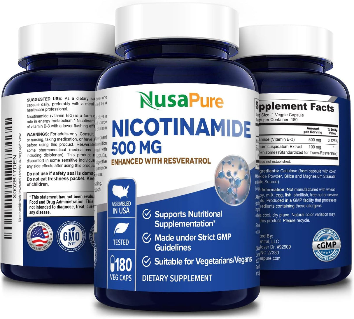 Suplementos Nicotinamida con resveratrol vitamina B3 500 mg