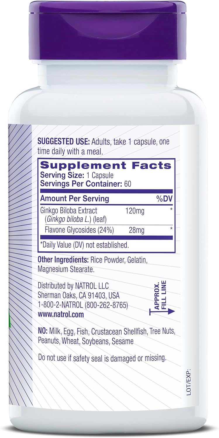 Suplemento Natrol Ginkgo Biloba 120mg, 60 Cápsulas