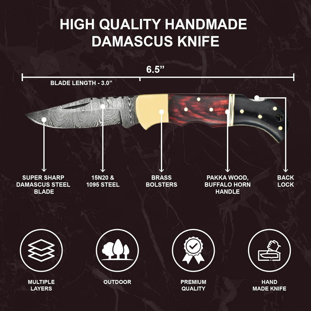 Cuchillo de bolsillo de caza plegable de acero sólido
