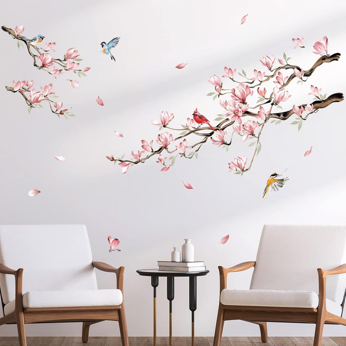 Decalmile Vinilos de Pared Flores Magnolia y Pájaros