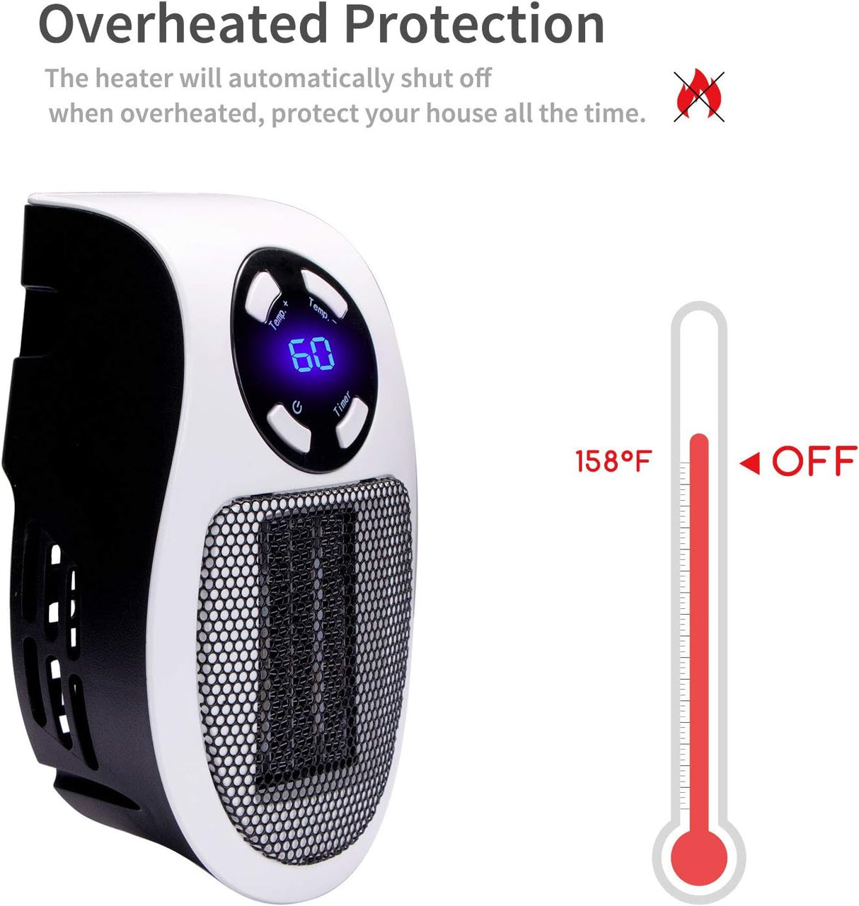 Calentador de espacio de 350 W, toma de pared calentador