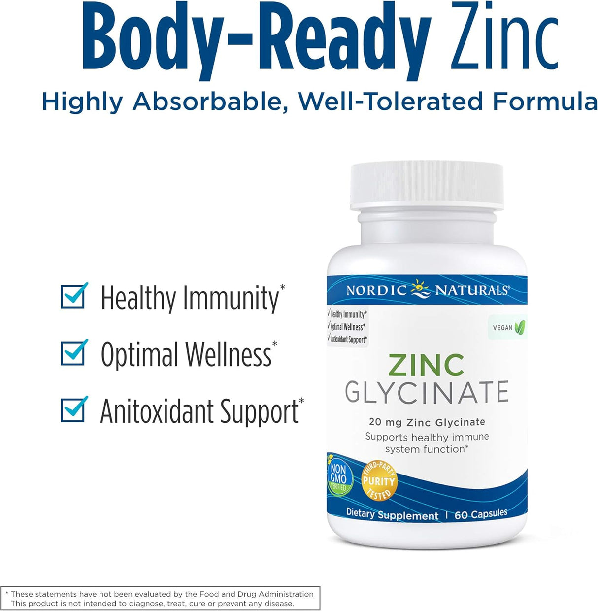 Suplemento Glicinato de zinc 60 cápsulas  20 mg glicinato