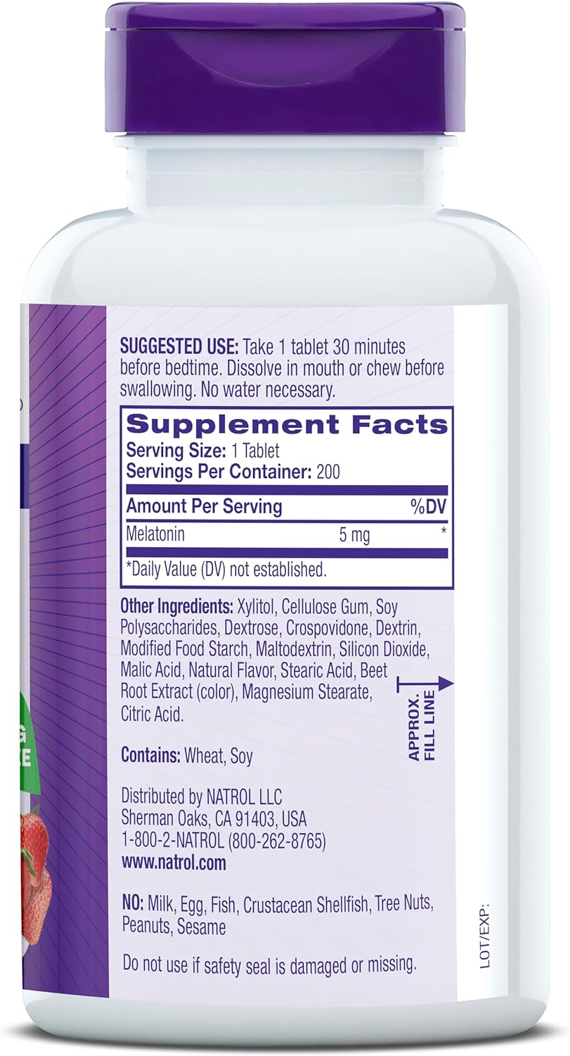 Tabletas de Melatonina 5 mg Natrol, Sabor Fresa, 200 tabletas