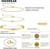 juego de pulseras de oro real de 14 quilates para mujer