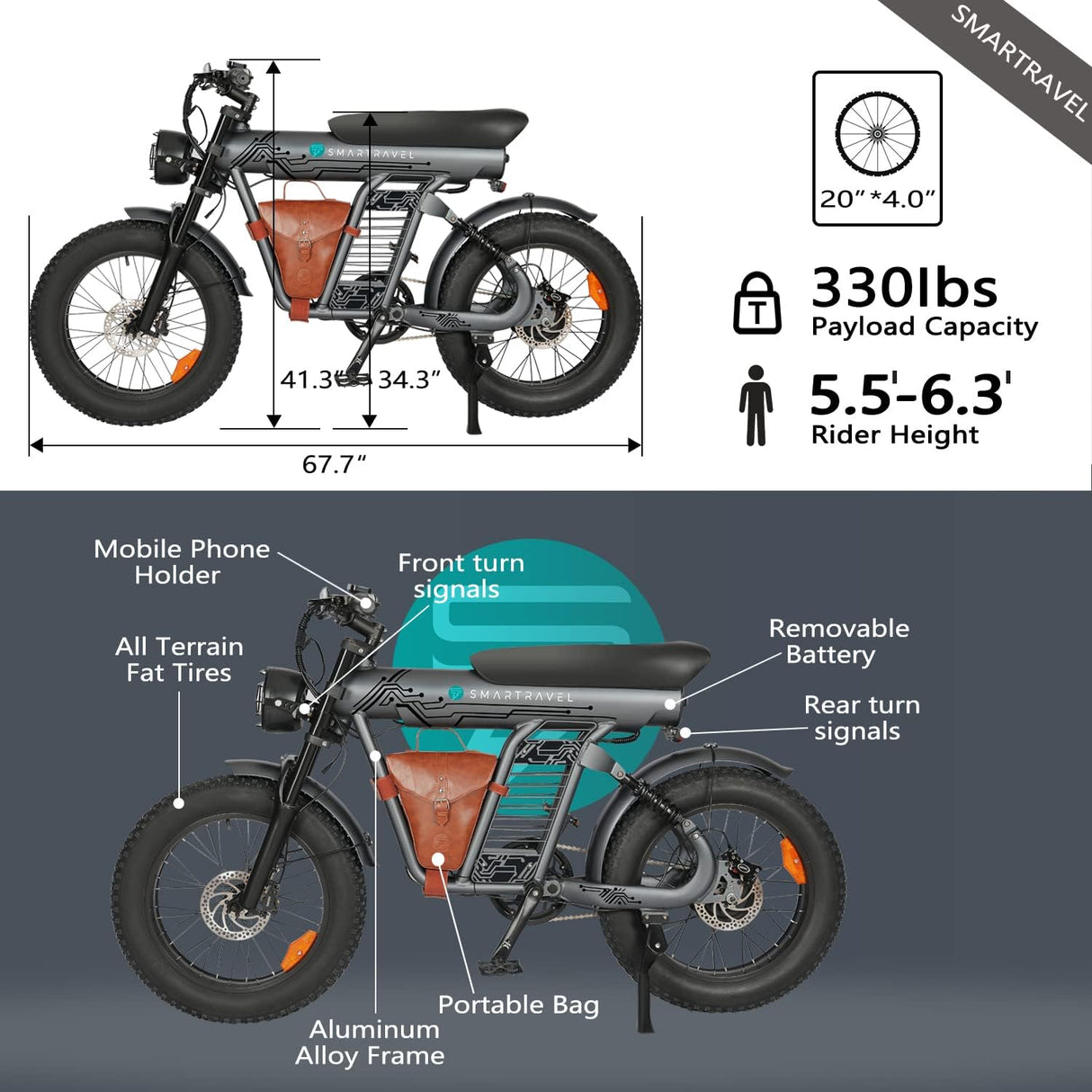 Bicicleta Eléctrica Adultos, 1200W, 23.2Ah, 32MPH, Modelo E-Bike