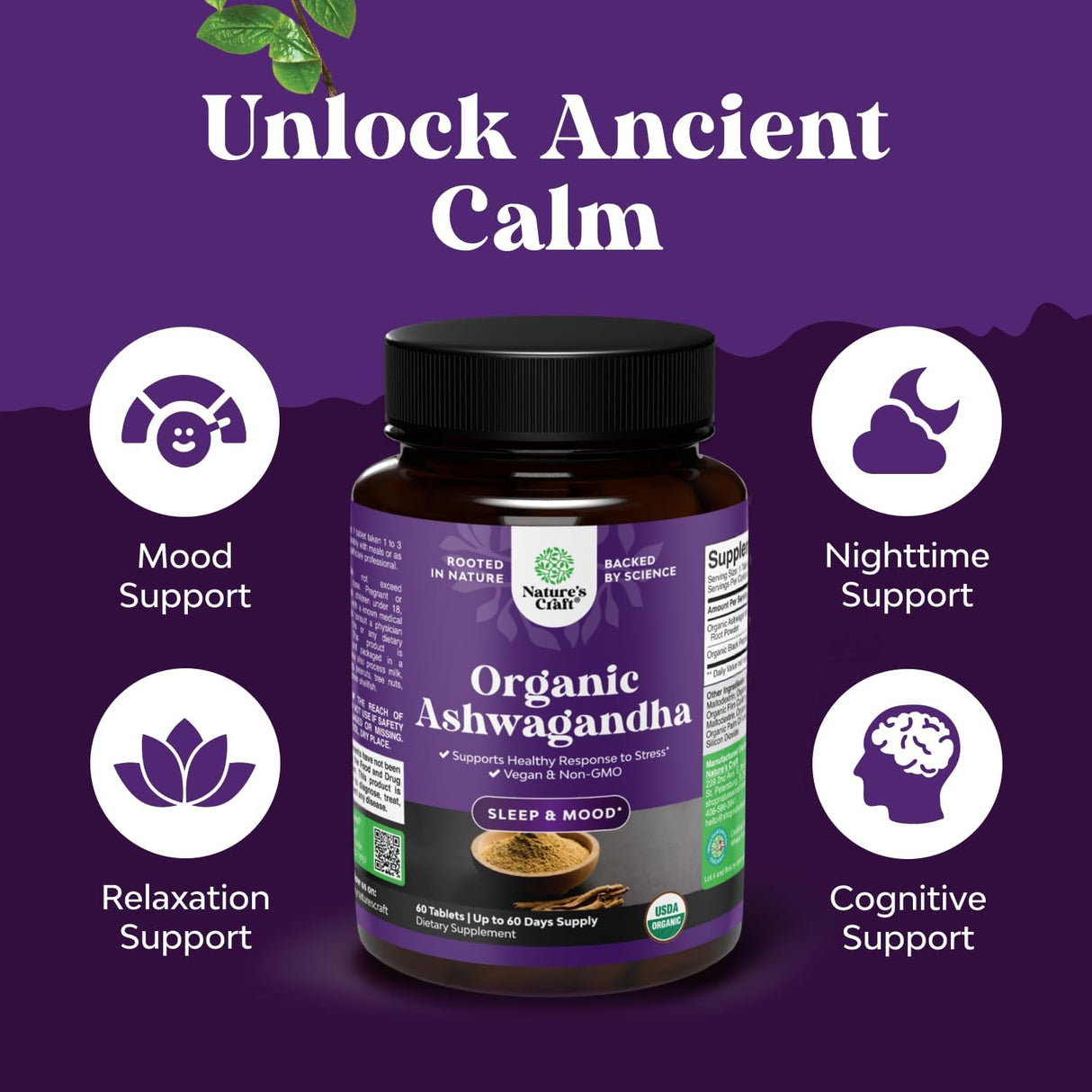 Suplemento de Ashwagandha Nature's Craft - 60 Tablets Vegan