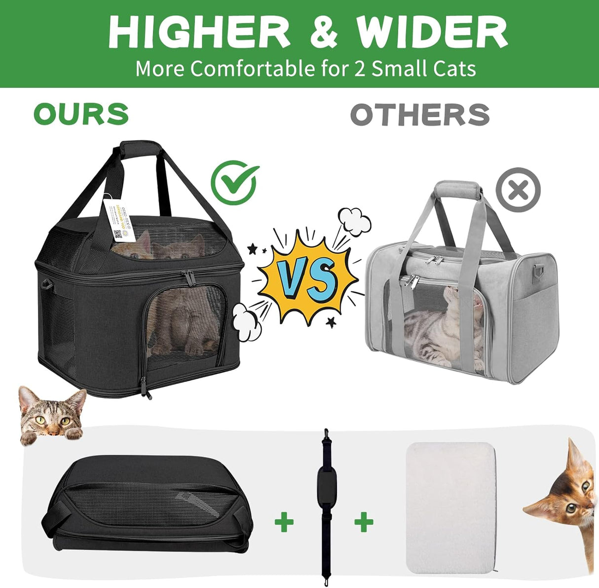Transportín grande para 2 gatos, Oeko-TEX, aprobado TSA, modelo 20 lbs