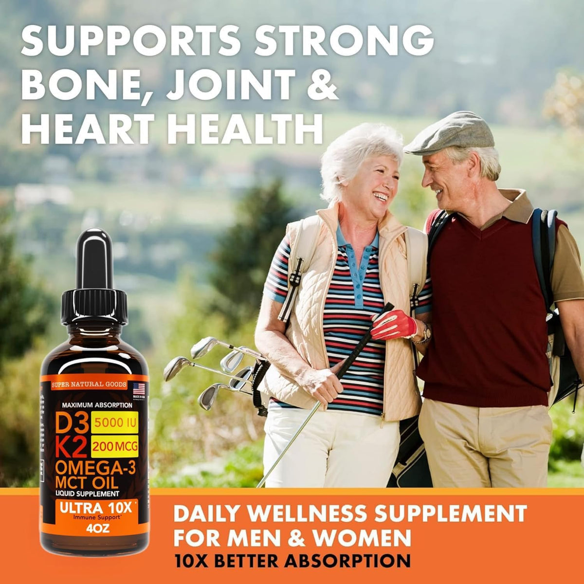 Vitamin D3 K2 Líquido 5000 IU, 4oz, Máxima Fuerza, Omega 3