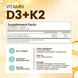 Suplemento de Vitamina D3 y K2, 10000 IU + 200 mcg, 300 Softgels