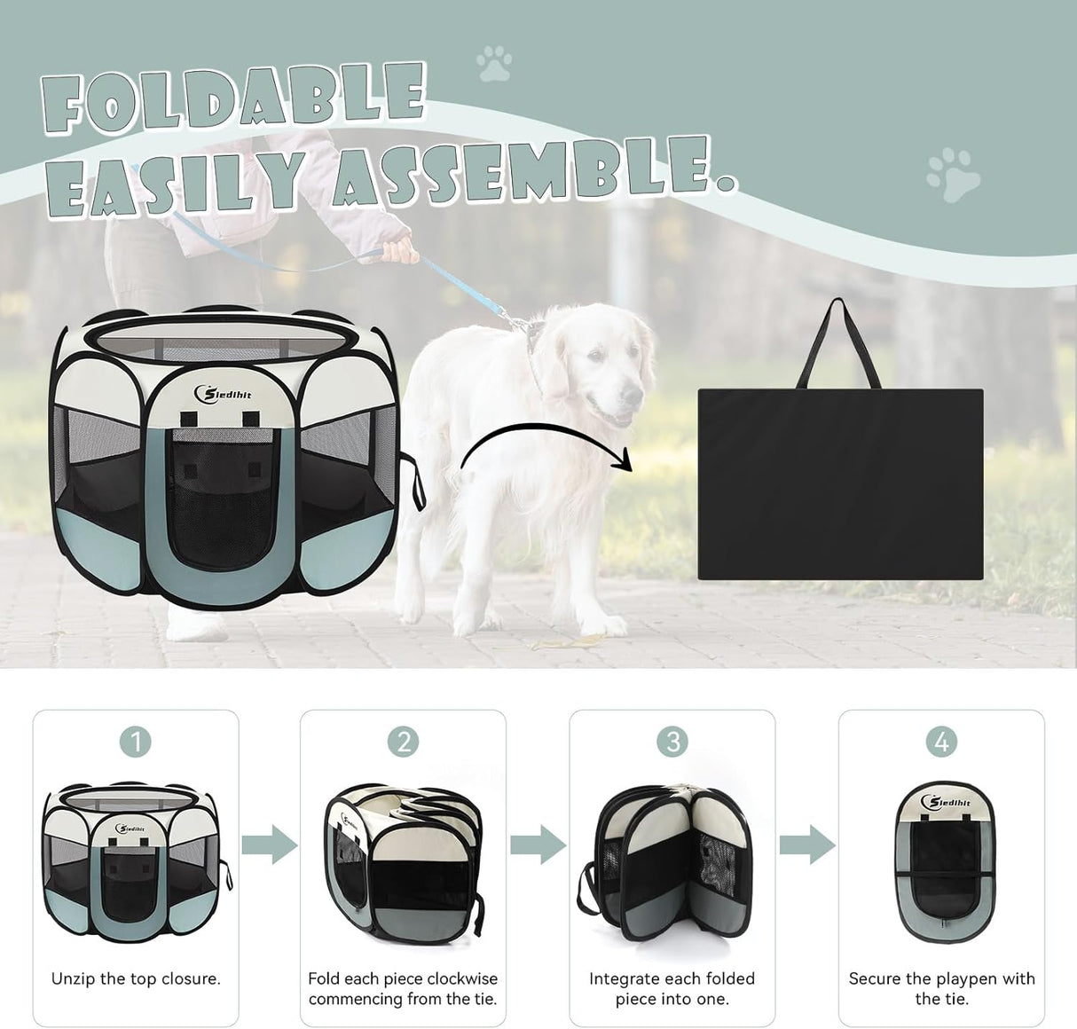 Parque para Perros, Portable, Zipper Superior, Grande, Indoor/Outdoor