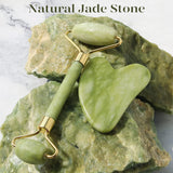 Juego de rodillo facial y Gua Sha de jade color verde
