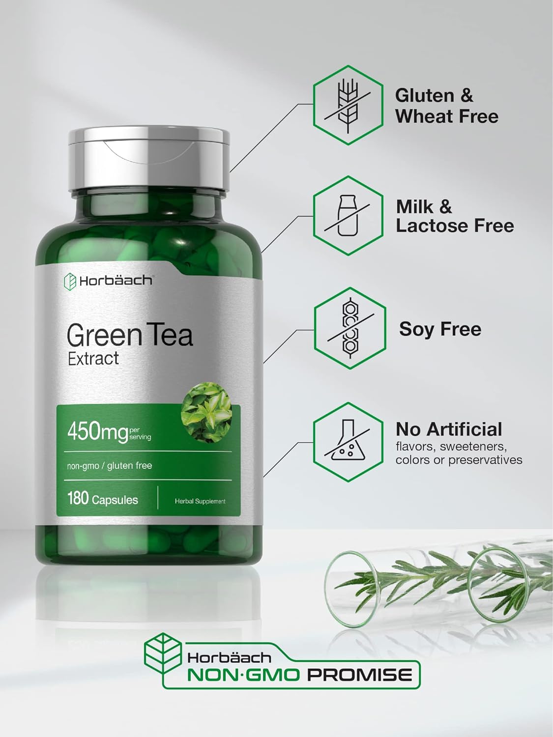 Suplemento Horbaach de extracto de té verde de 450 mg  180 u