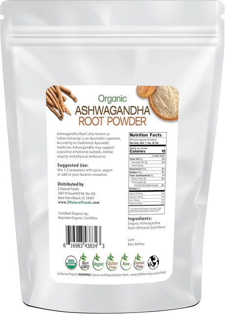 Polvo de Raíz de Ashwagandha Orgánico Z Natural Foods 5 lb
