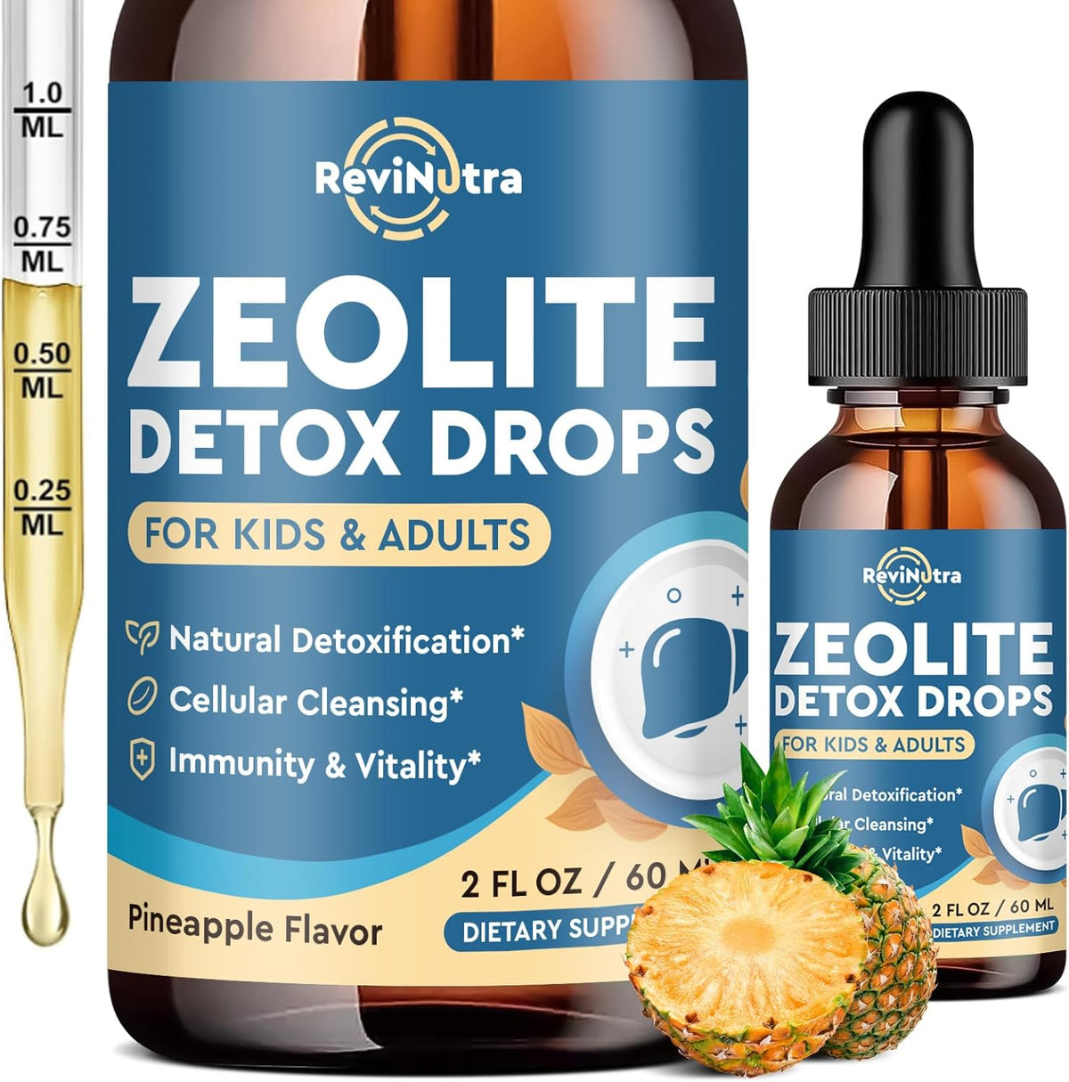 Zeolita Detox Líquido Kids & Adults con Chlorella, B12, Zinc 2oz