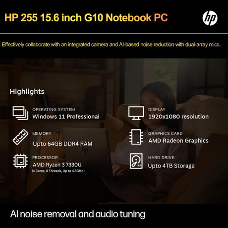 Laptop HP 255 G10, 16GB RAM, 1TB SSD, Ryzen 3 7330U