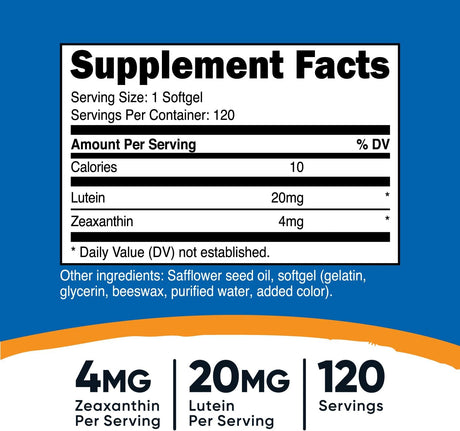 Suplemento Nutricost Zeaxantina con luteína 20 mg  120 cáp