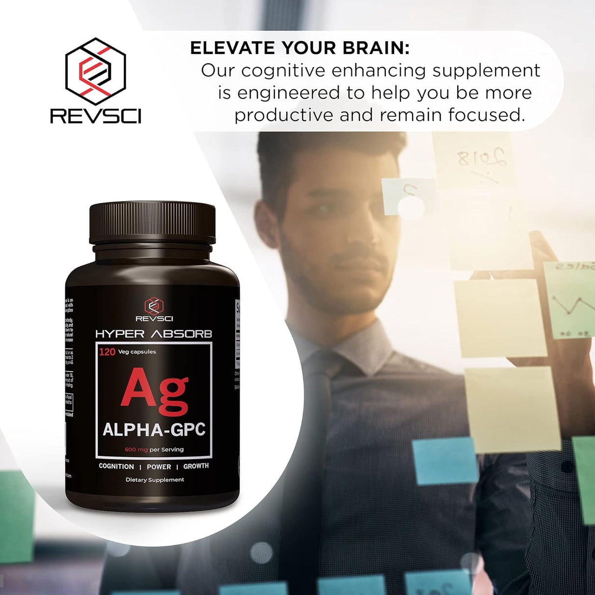 Suplemento Alpha GPC + BioPerine, 600mg, Nootrópico para Memoria