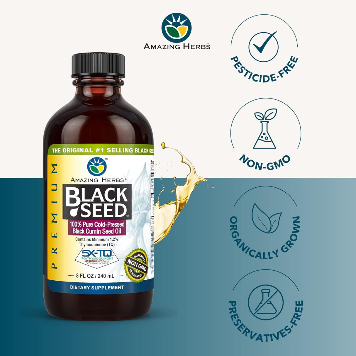 Aceite de Semilla Negra Amazing Herbs 8 oz - Salud Digestiva