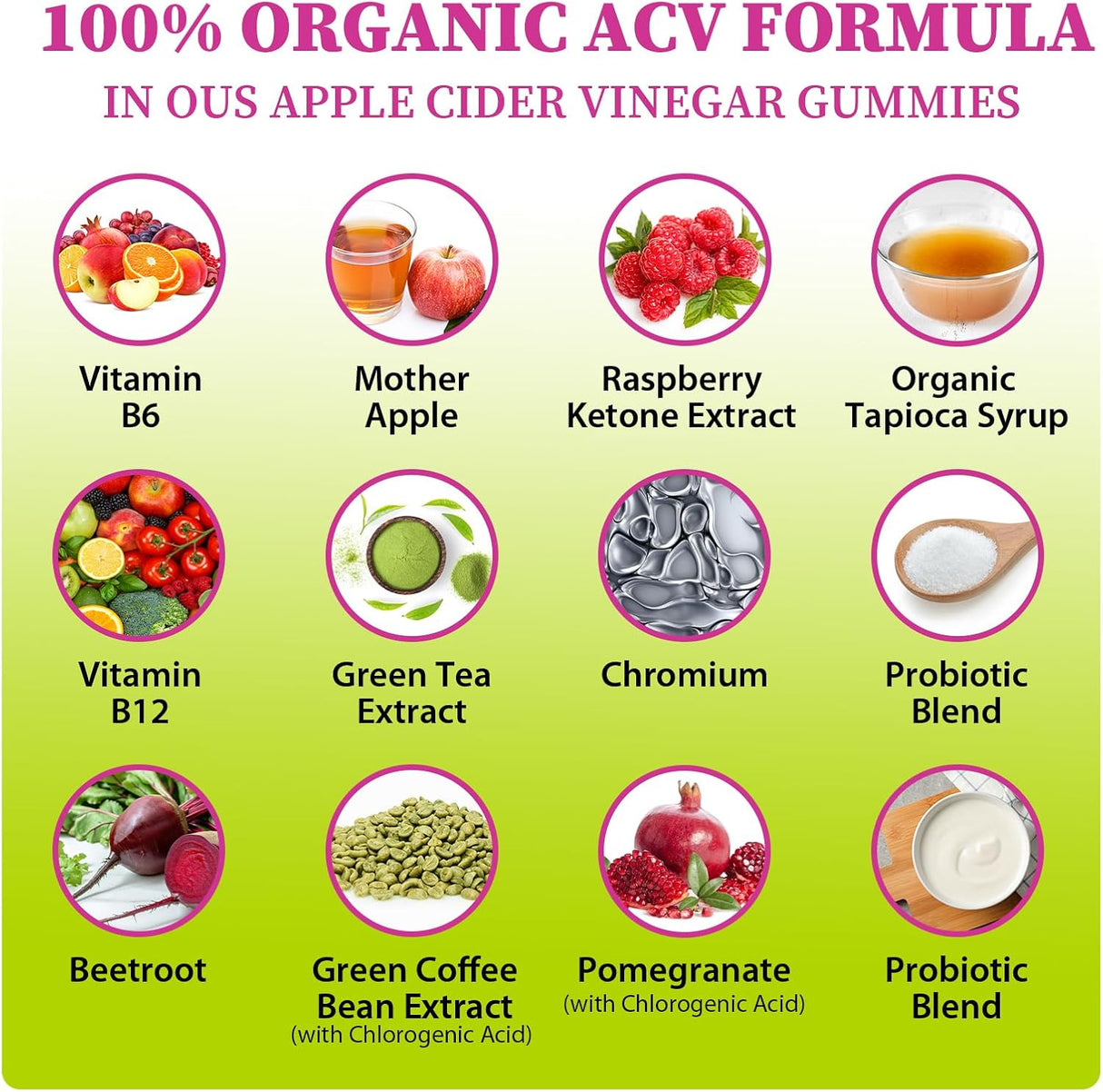 Suplemento para control de apetito, Apple Cider Vinegar, 60 gomitas