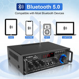 Amplificador Estéreo 2.0 Bluetooth 5.0, 800W, Control Remoto