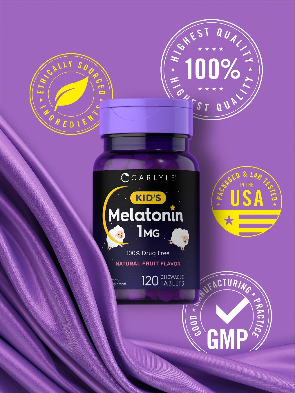 Apoyo para dormir para niños de 1 mg 120 tabletas masticable
