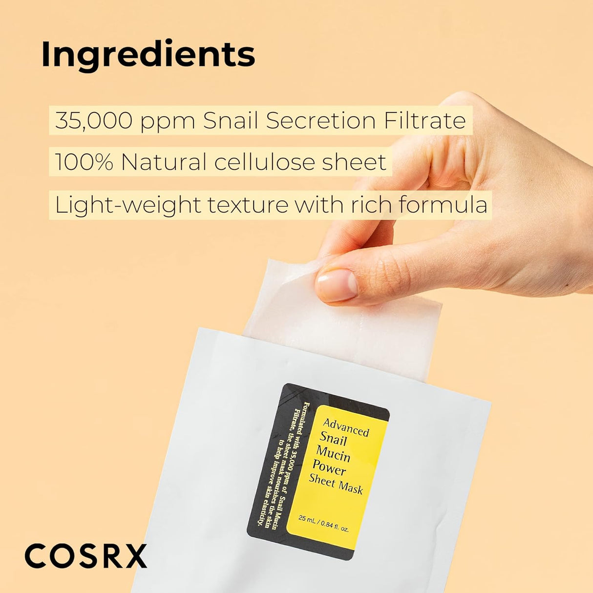 Máscaras de hoja coreana COSRX de mucina de caracol