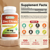 Suplemento de Zinc 30mg Best Naturals Zinc Citrato, Inmunidad, 120 Tablas x 3